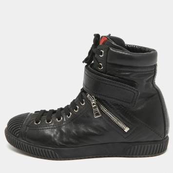 Pre Owned Prada Sport Black Leather High Top Sneakers Size 36.5