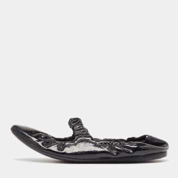 Pre Owned Prada Sport Black Patent Leather Scrunch Mary Jane Ballet Flats Size 39.5 