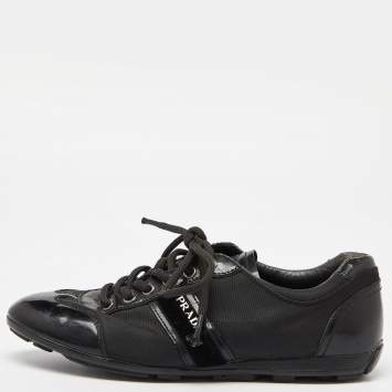 Pre Owned Prada Sport Black Patent Leather and Nylon Low Top Sneakers Size 35.5