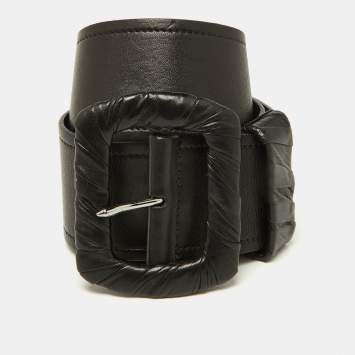 Pre Owned Prada Black Leather Wide Waist Belt 80CM