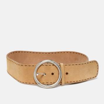 Pre Owned Prada Beige Suede Round Buckle Wide Belt 85CM