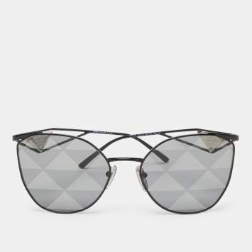 Pre Owned Prada Black Tone/Grey SPR50Z All-Over Logo Cat-Eye Sunglasses