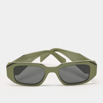 Pre Owned Prada Olive Green/Black SPR17W Symbole Rectangular Sunglasses