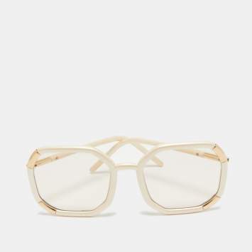 Pre Owned Prada Cream SPR20X Geometric Frame Oversized Sunglasses