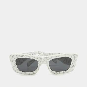 Pre Owned Prada White/Black SPR 13Z Marble Print Symbole Sunglasses 