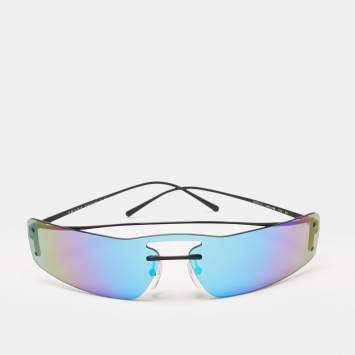 Prada Iridescent Blue/Black Tone SPR61V Rectangular Shield Sunglasses