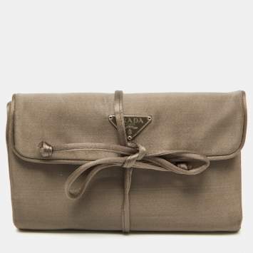 Pre Owned Prada Grey Satin Cosmetic Pouch Raso Jewelry Roll