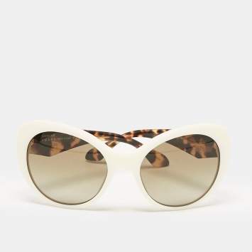 Pre Owned Prada Tortoise Brown/White SPR26Q Crystals Cat Eye Sunglasses