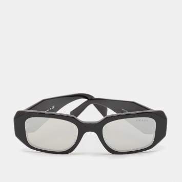 Pre Owned Prada Black/Silver Mirrored SPR17W Symbole Geometric Sunglasses