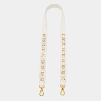 Pre Owned Prada White Leather Crystals Embellished Shoulder Bag Strap