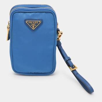 Pre Owned Prada Blue Nylon Crossbody Phone Case