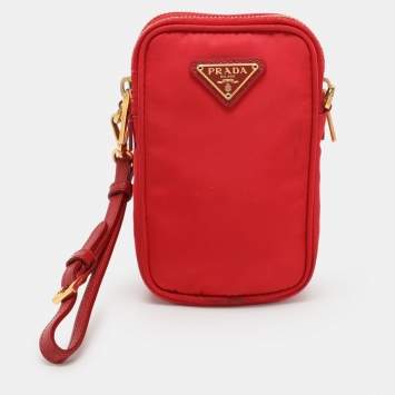 Pre Owned Prada Red Nylon Crossbody Phone Case