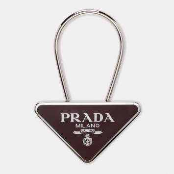 Pre Owned Prada Burgundy Triangle Logo Key Chain