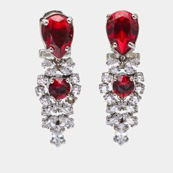 Pre Owned Prada Crystals Silver Tone Earrings