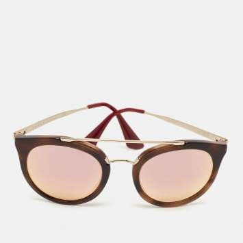 Prada Brown Mirrored SPR23S Frame Round Sunglasses