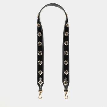 Pre Owned Prada Black Velvet and Leather Crystal Embellished Shoulder Strap