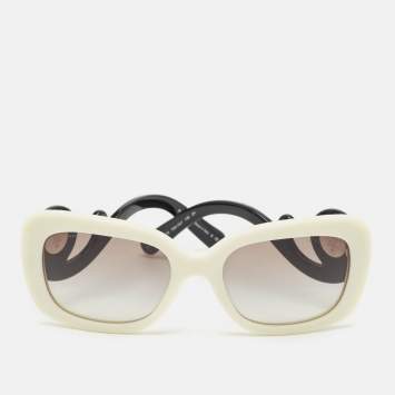 Pre Owned Prada White/Black Gradient SPR33P Ornate Crystals Square Sunglasses