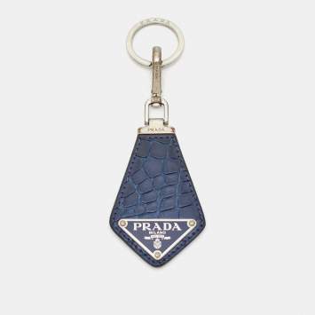 Prada Blue Crocodile Triangle Logo Key Chain