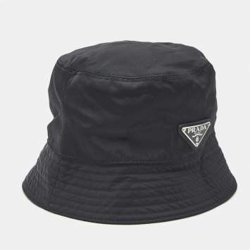 Prada Black Synthetic Triangle Logo Plaque Bucket Hat L