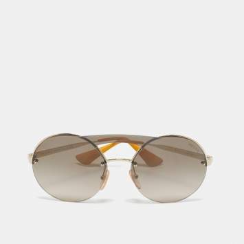 Pre Owned Prada Brown/Mustard Mirrored SPR 65T Round Sunglasses