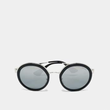 Pre Owned Prada Black Gradient SPR 50T Mirrored Frame Round Sunglasses