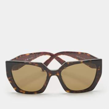Pre Owned Prada Tortoise Brown Polarized SPR 15W Square Sunglasses