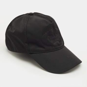 Pre Owned Prada Black Logo Embroidered Re-Nylon Baseball Cap M