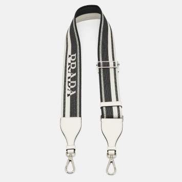 مملوكة مسبقًا Prada Stripe Bag Shoulder Strap Black/White Canvas and Leather