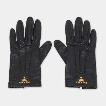 مملوكة مسبقًا Prada Size 6.5 Gloves Black Leather 