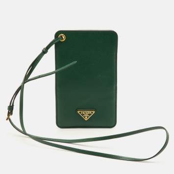 مملوكة مسبقًا Prada Green Saffiano Leather Phone Strap Case