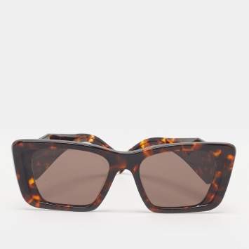 Pre Owned Prada Tortoise Brown SPR 08Y Symbole Cat Eye Sunglasses