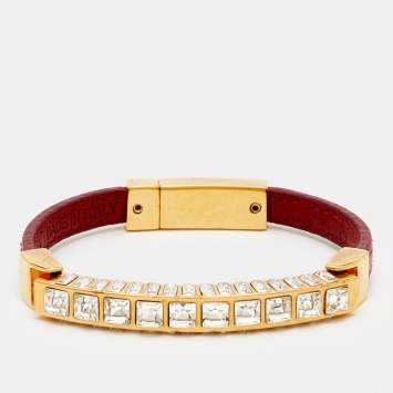 مملوكة مسبقًا Prada Crystals Leather Gold Tone Brcelert S