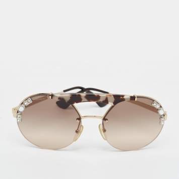 Pre Owned  Prada Brown Gradient SPR 52U Ornate Crystal Embellished Round Sunglasses 