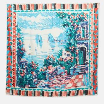 مملوكة مسبقًا Prada Multicolor Printed Silk Scarf 90 
