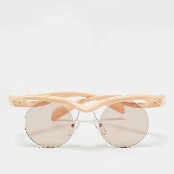 Pre Owned Prada Peach SPR A18 Rimless Round Sunglasses