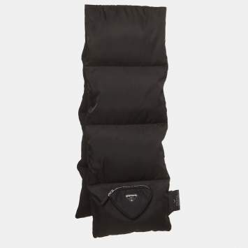 Pre Owned Prada Black Padded Re-Nylon and Wool Triangle Logo Scarf 