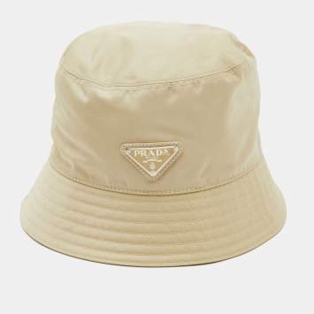 Pre Owned Prada Beige Re-Nylon Triangle Logo Bucket Hat S