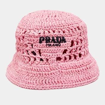 Pre Owned Prada Pink Crochet Logo Embroidered Bucket Hat M 