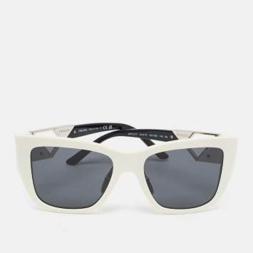 Pre Owned Prada White/Black SPR 21Y Triangle Logo Cat Eye Sunglasses