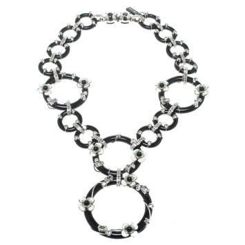 Pre Owned Prada Flower Power Black Plexiglas Crystal Floral Bedecked Link Necklace