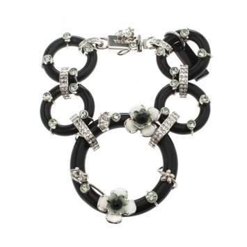 Pre Owned Prada Flower Power Black Plexiglas Crystal Floral Bedecked Link Bracelet