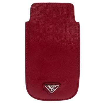 Pre Owned Prada Red Saffiano Leather iPhone Case