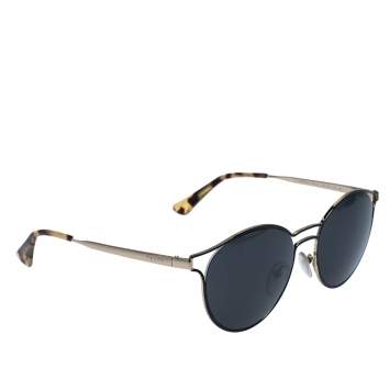 Pre Owned Prada Gold/Black SPR 62S Round Sunglasses