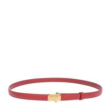 Pre Owned Prada Red Saffiano Leather Logo Plaque Slim Belt 80CM