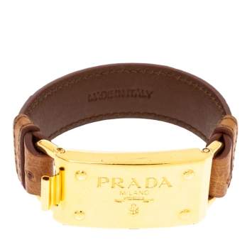 Pre Owned Prada Brown Ostrich Gold-Plated Bracelet 17CM