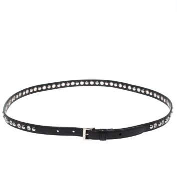 Pre Owned Prada Black Saffiano Lux Leather Studded Slim Belt 85CM