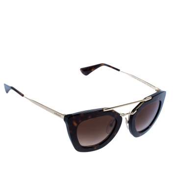 Pre Owned Prada Havana Brown/ Brown Gradient SPR 09Q Cat Eye Cinema Sunglasses