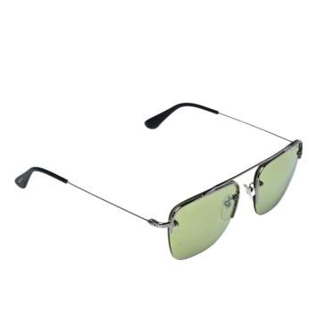 Pre Owned Prada Silver Tone/ Green SPR 570 Teddy Aviator Sunglasses