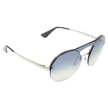 Pre Owned Prada Silver/ Blue Gradient SPR 65T Rimless Round Sunglasses
