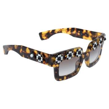 Pre Owned  Prada Tortoise Shell / Grey Gradient SPR25P Flower Poeme Square Sunglasses